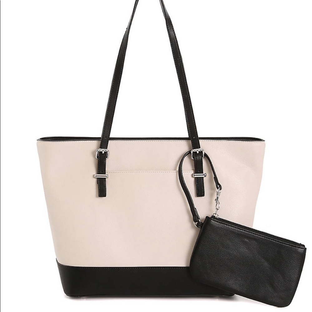 {NWT} Vinna Tote 👜 (Off White/Black Faux Leather)